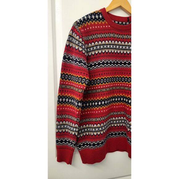 Barbour 100% Wool Sz. L Grandpa Pattern Holiday Sweater Jumper Red and Stripe - Picture 2 of 7